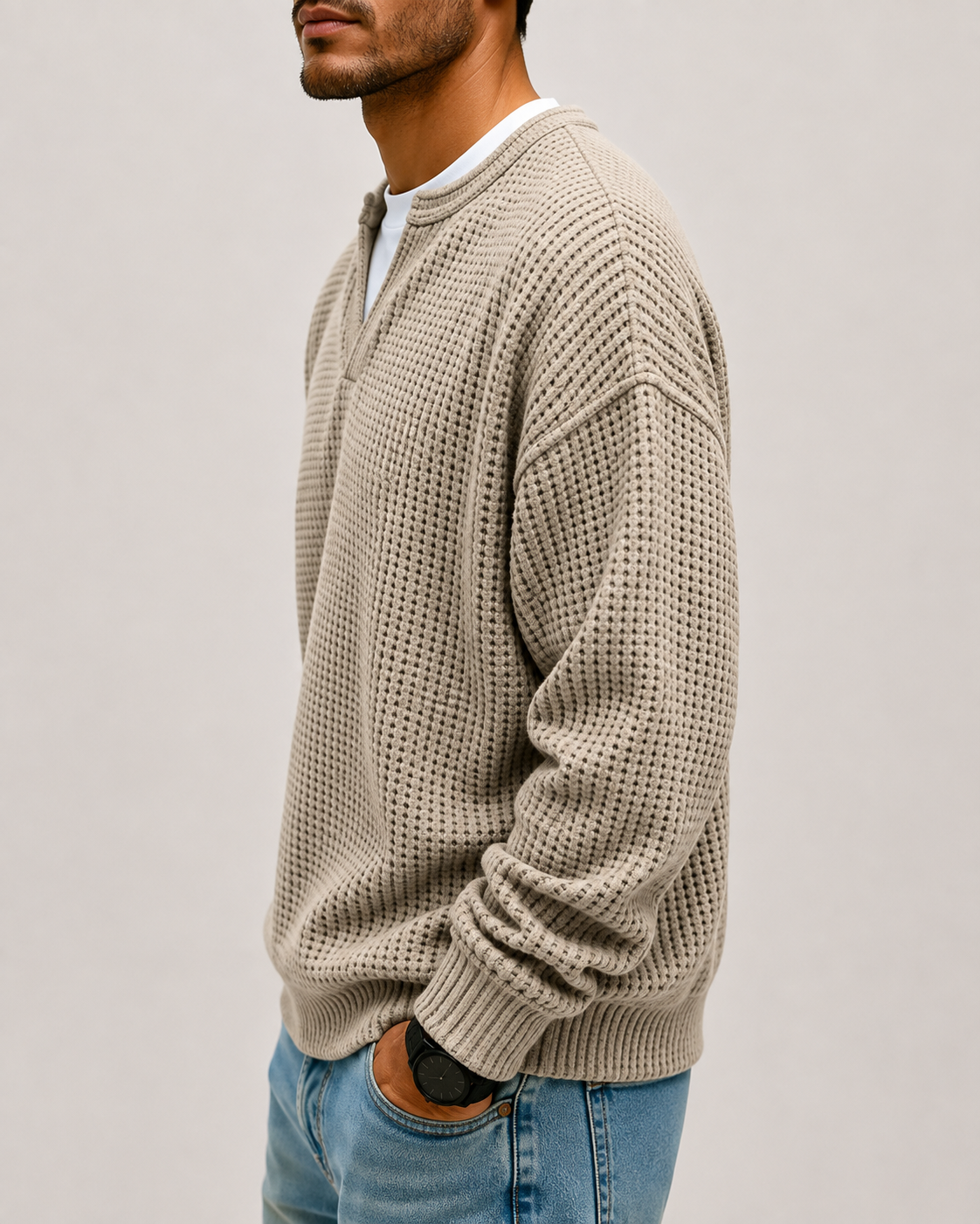 Camiseta cómoda de tejido gofrado con capas