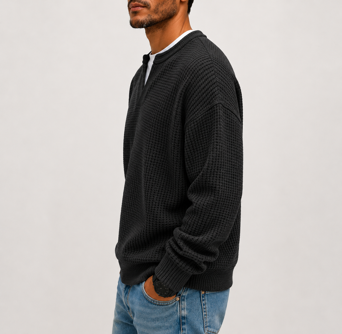 Camiseta cómoda de tejido gofrado con capas