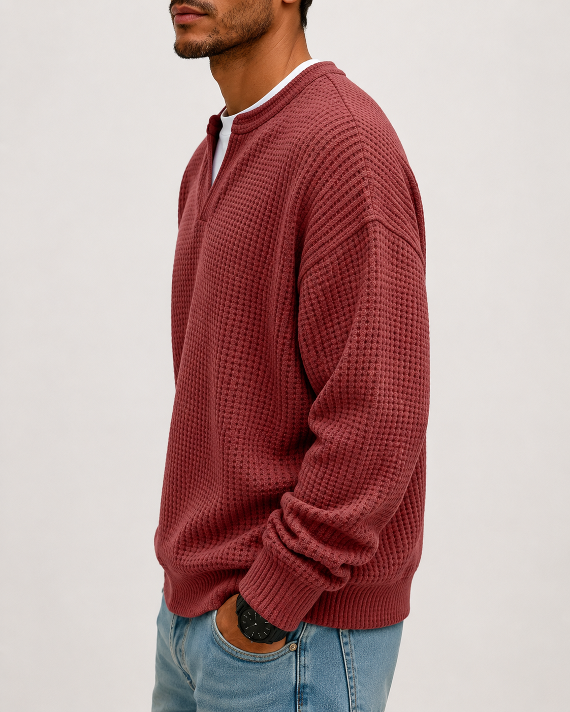 Camiseta cómoda de tejido gofrado con capas