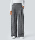 Pantalones casuales de talle alto con bolsillos, pierna ancha estilo baggy y estampado pata de gallo