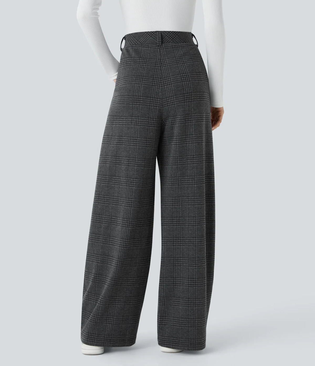 Pantalones casuales de talle alto con bolsillos, pierna ancha estilo baggy y estampado pata de gallo