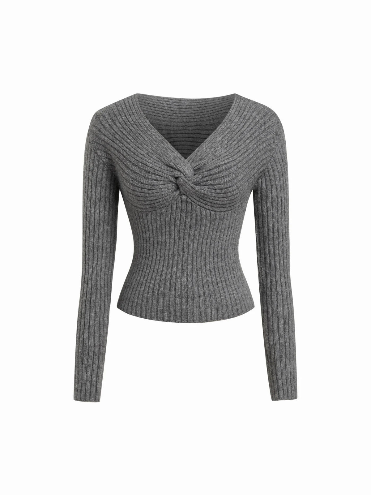Knit V-neck Long Sleeve Twist Top