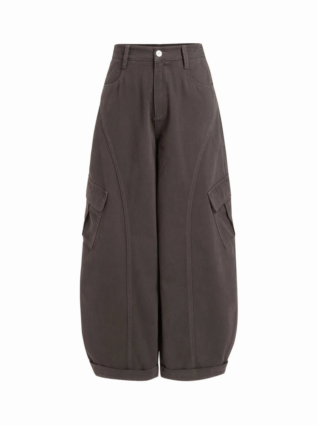 Cotton-blend Mid Rise Pocket Barrel-leg Trousers