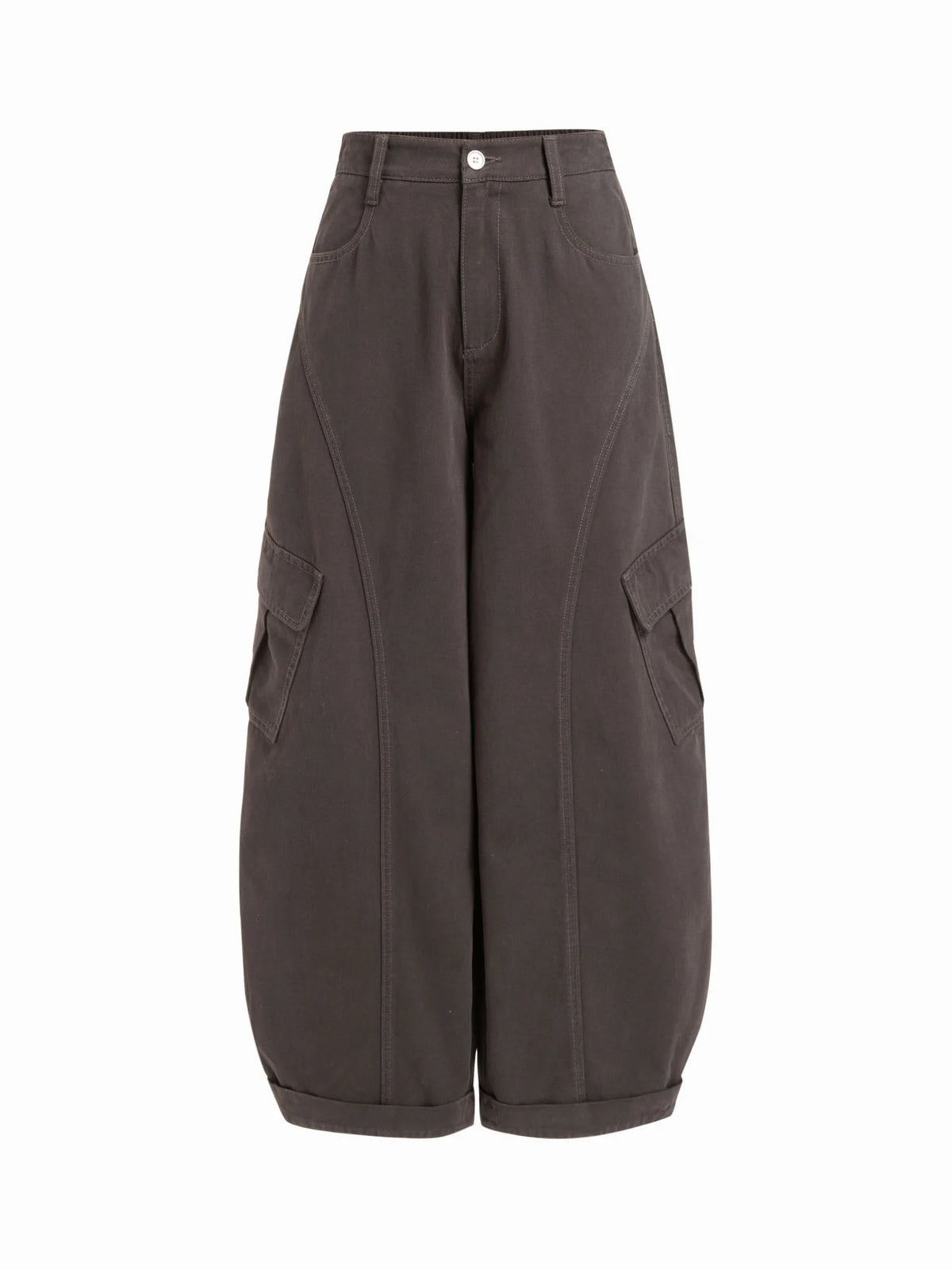 Cotton-blend Mid Rise Pocket Barrel-leg Trousers