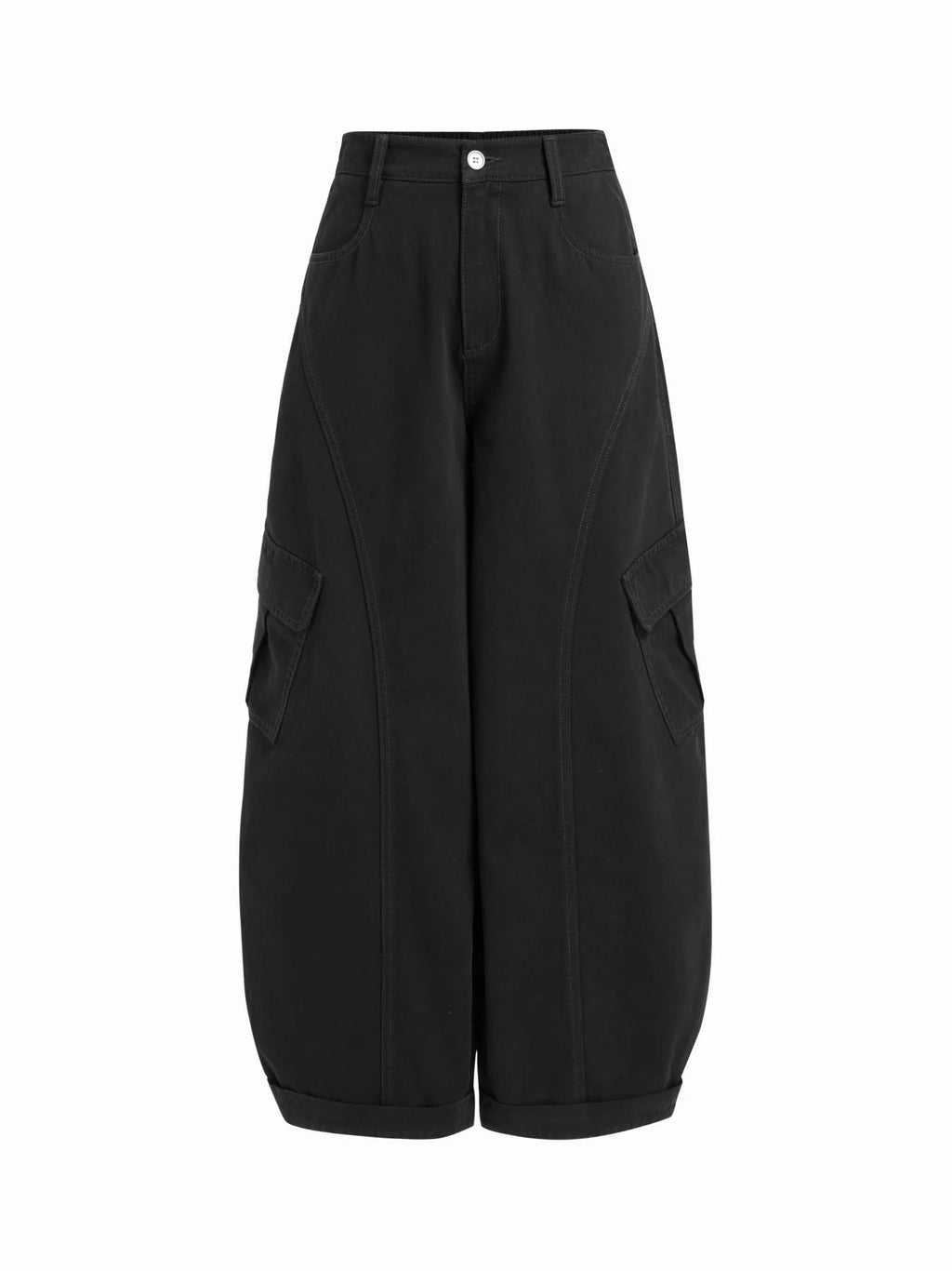 Cotton-blend Mid Rise Pocket Barrel-leg Trousers