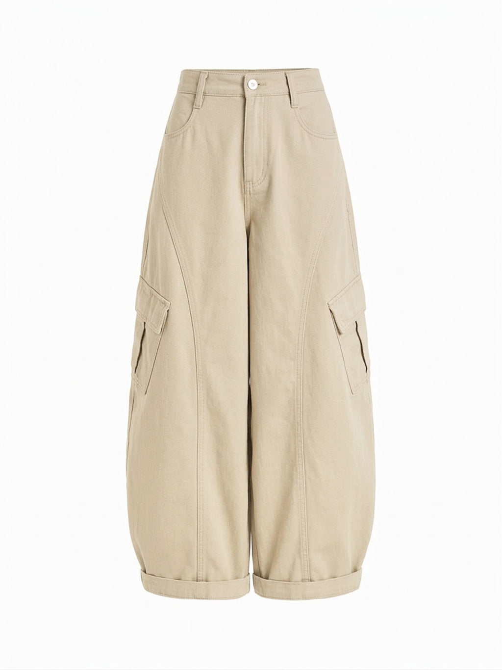 Cotton-blend Mid Rise Pocket Barrel-leg Trousers