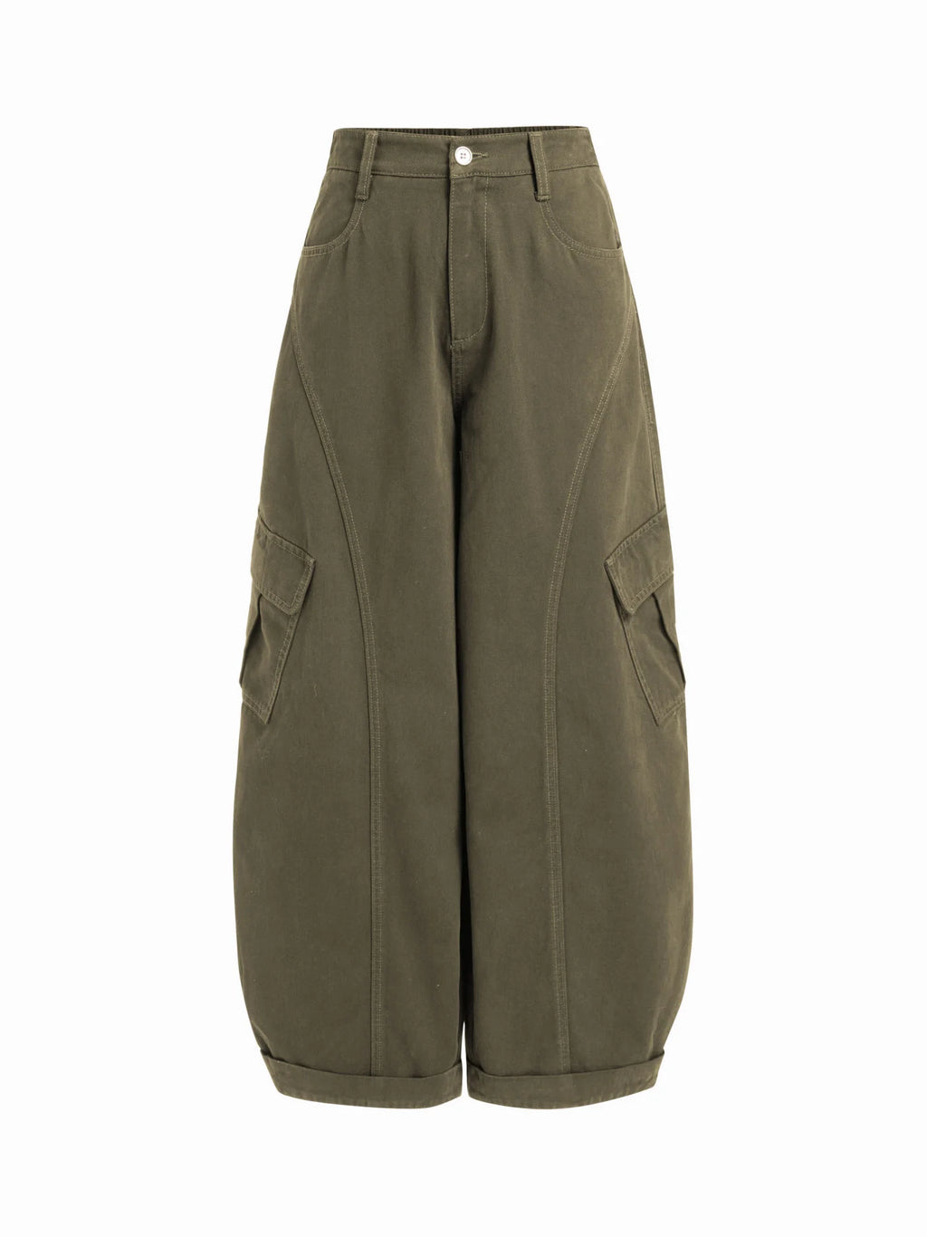 Cotton-blend Mid Rise Pocket Barrel-leg Trousers