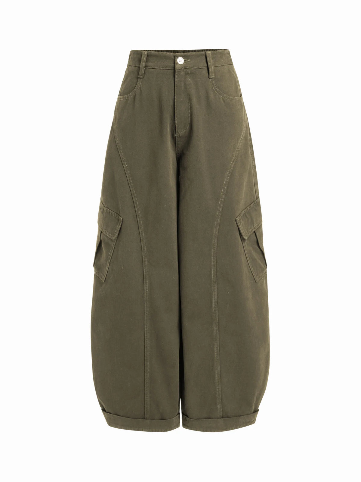 Cotton-blend Mid Rise Pocket Barrel-leg Trousers