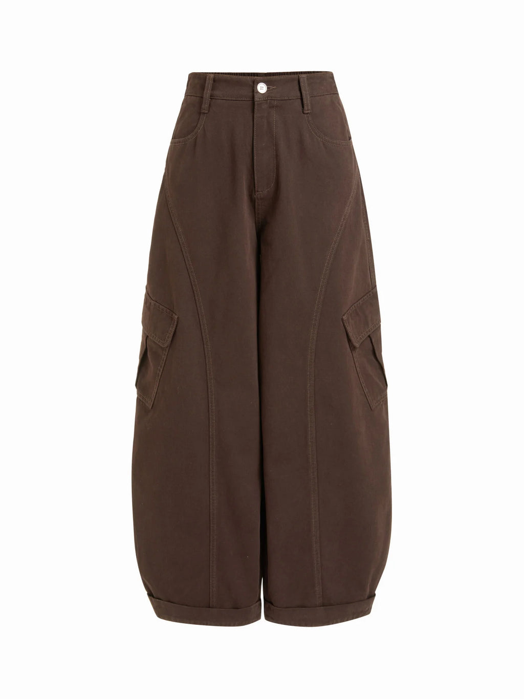 Cotton-blend Mid Rise Pocket Barrel-leg Trousers