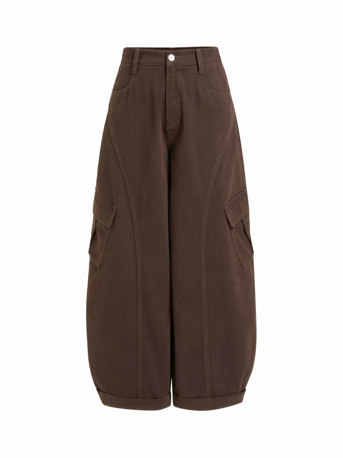 Cotton-blend Mid Rise Pocket Barrel-leg Trousers