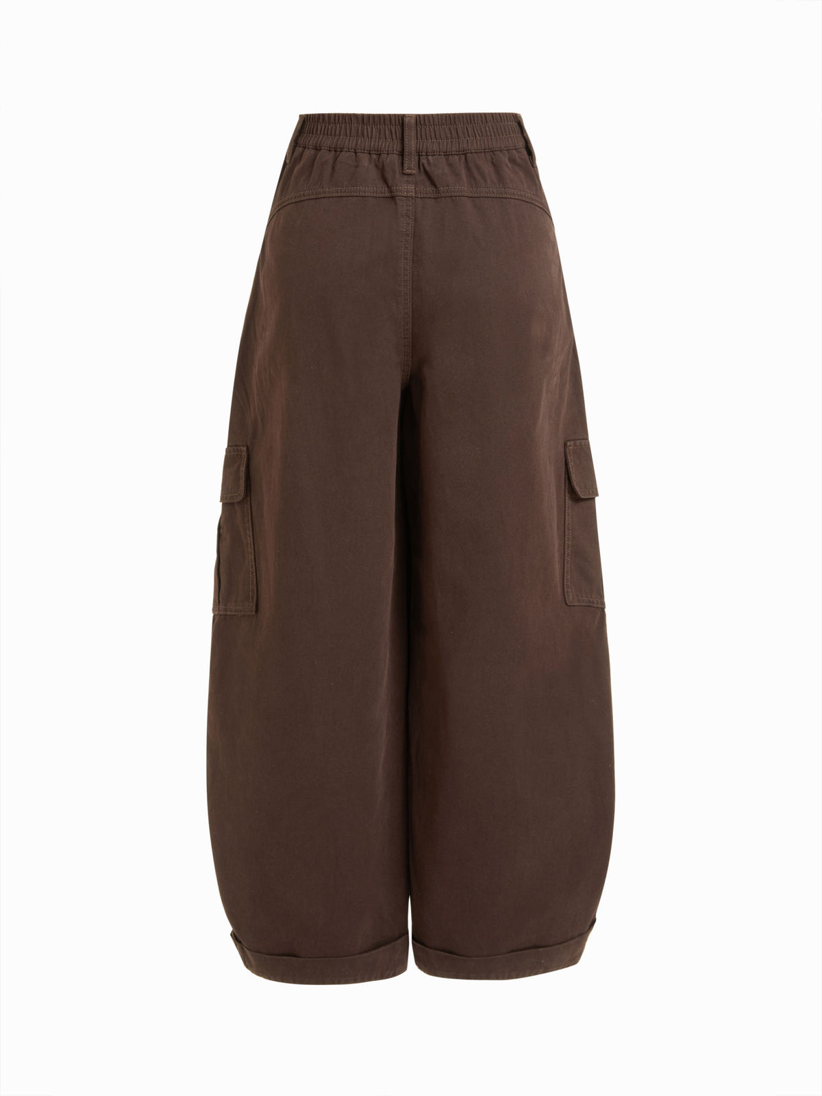 Cotton-blend Mid Rise Pocket Barrel-leg Trousers