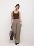 Mid Rise Pleated Wide Leg Trousers