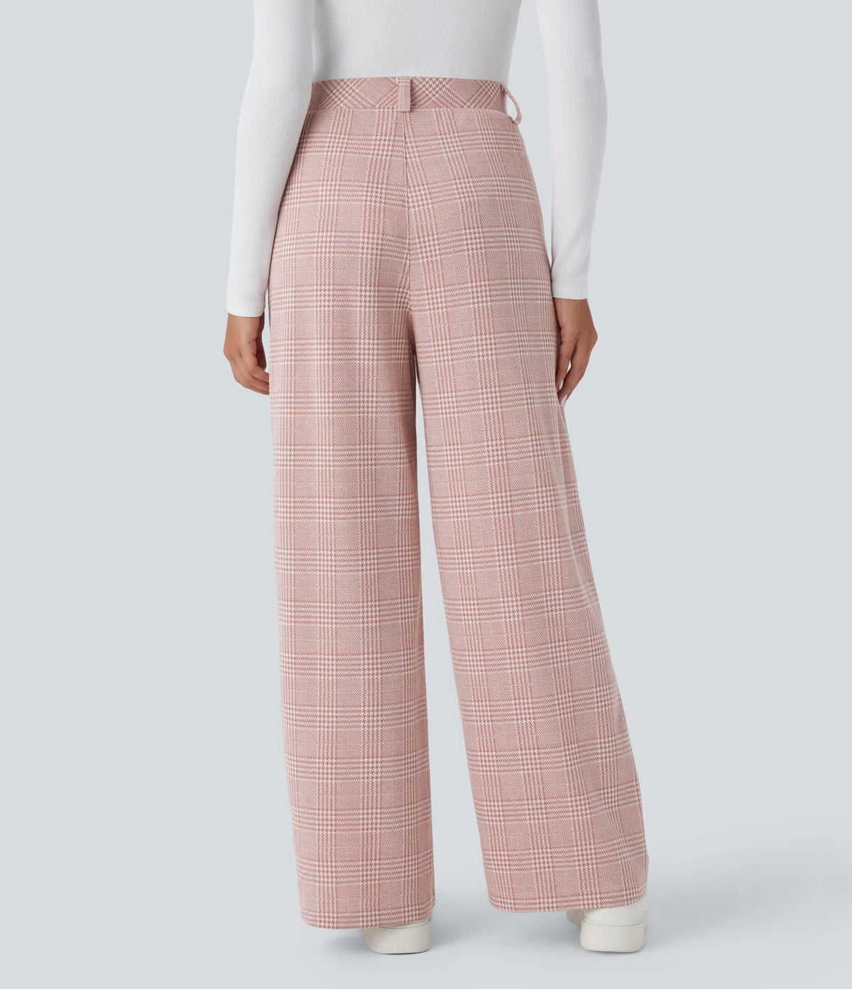 Pantalones casuales de talle alto con bolsillos, pierna ancha estilo baggy y estampado pata de gallo
