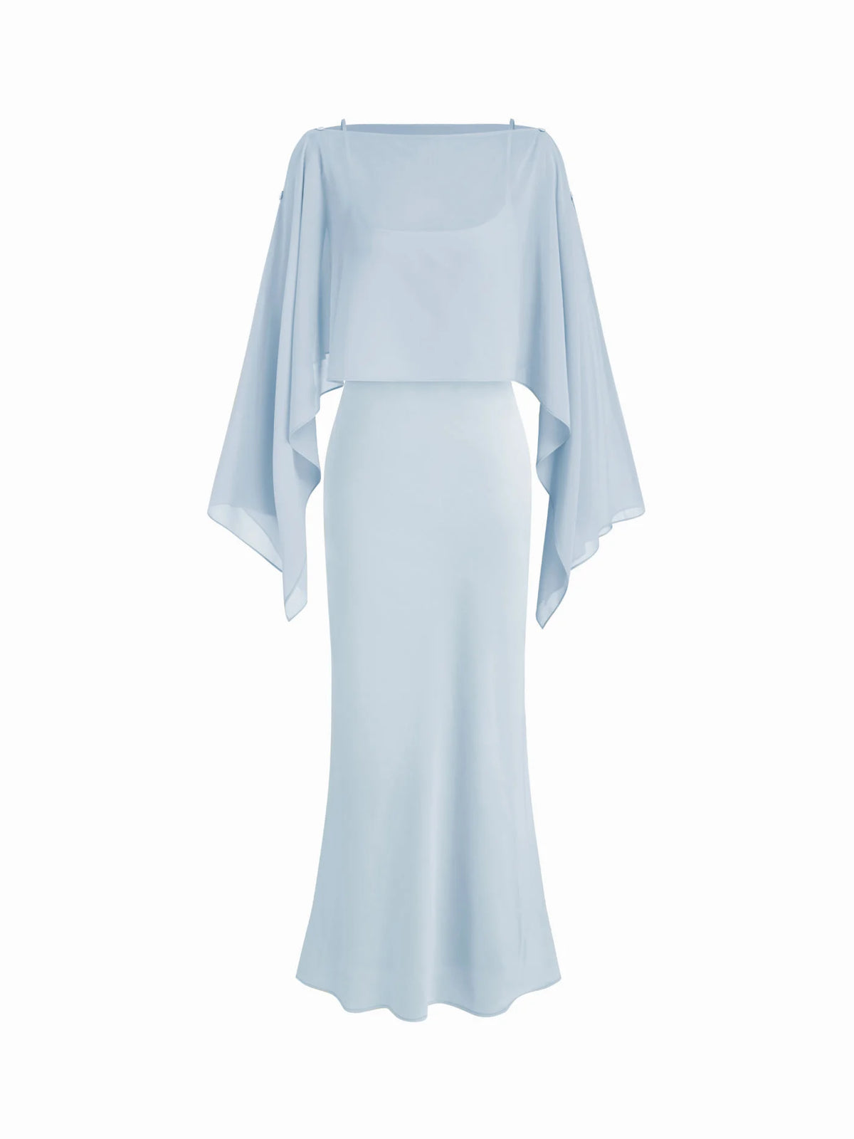 Satin Off-shoulder Cloak Sleeve Wrap Mermaid Maxi Dress