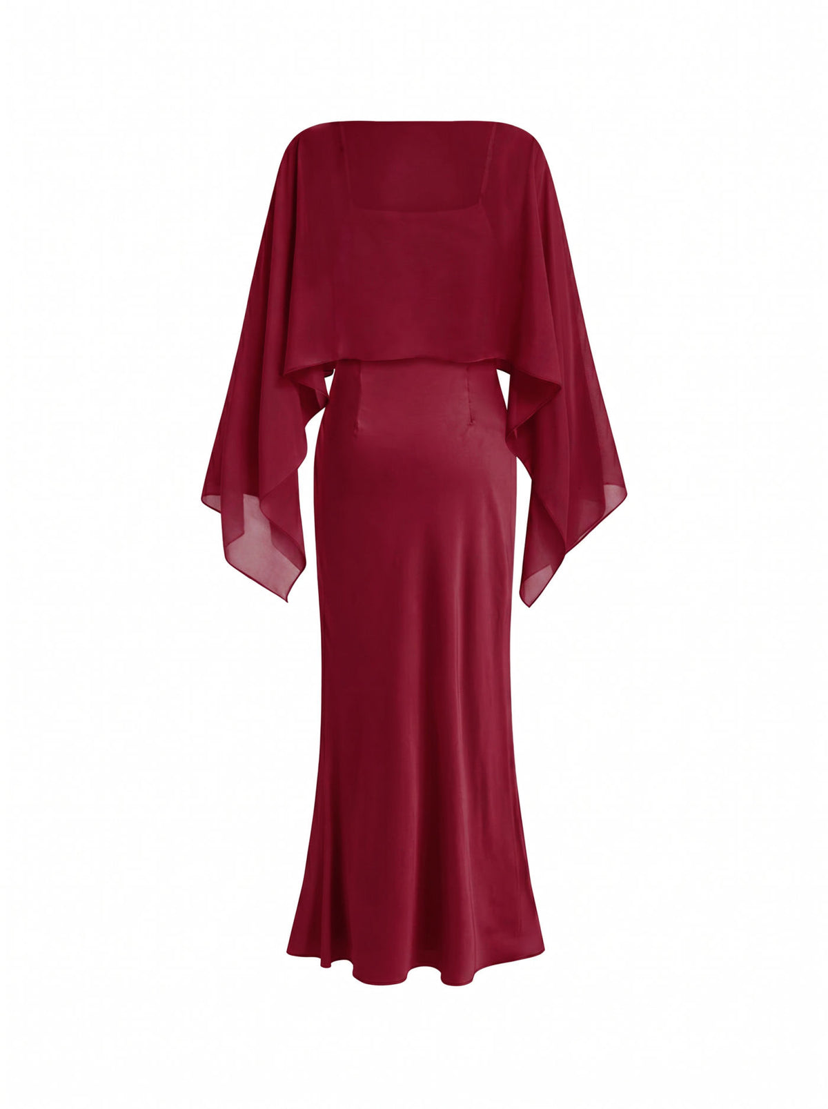 Satin Off-shoulder Cloak Sleeve Wrap Mermaid Maxi Dress