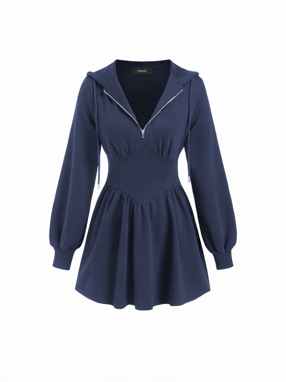 Cotton-blend Hooded Lantern Sleeve Ruched Sweatshirt Mini Dress