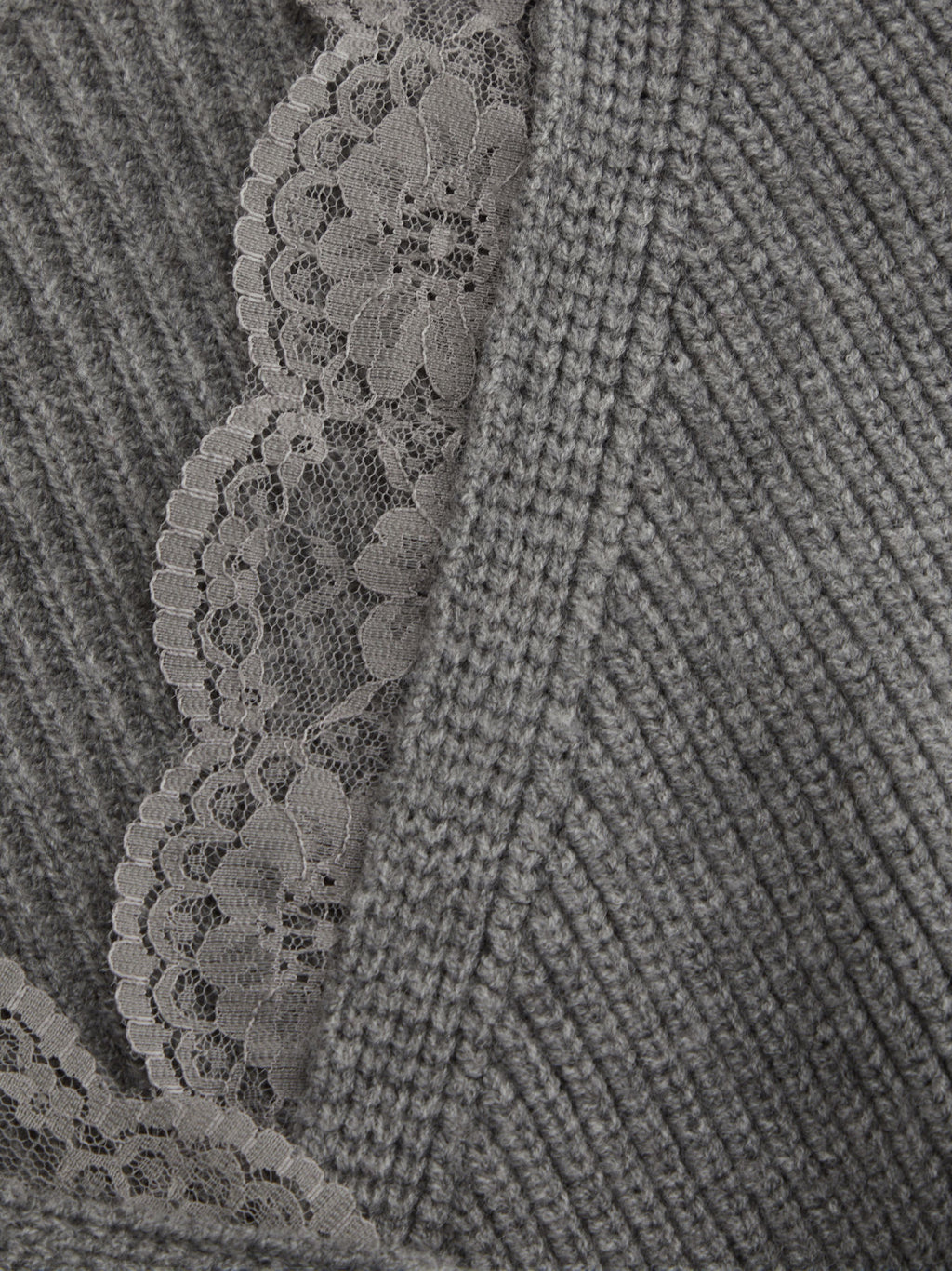 Knit V-neck Solid Lace Trim Wrap Long Sleeve Top