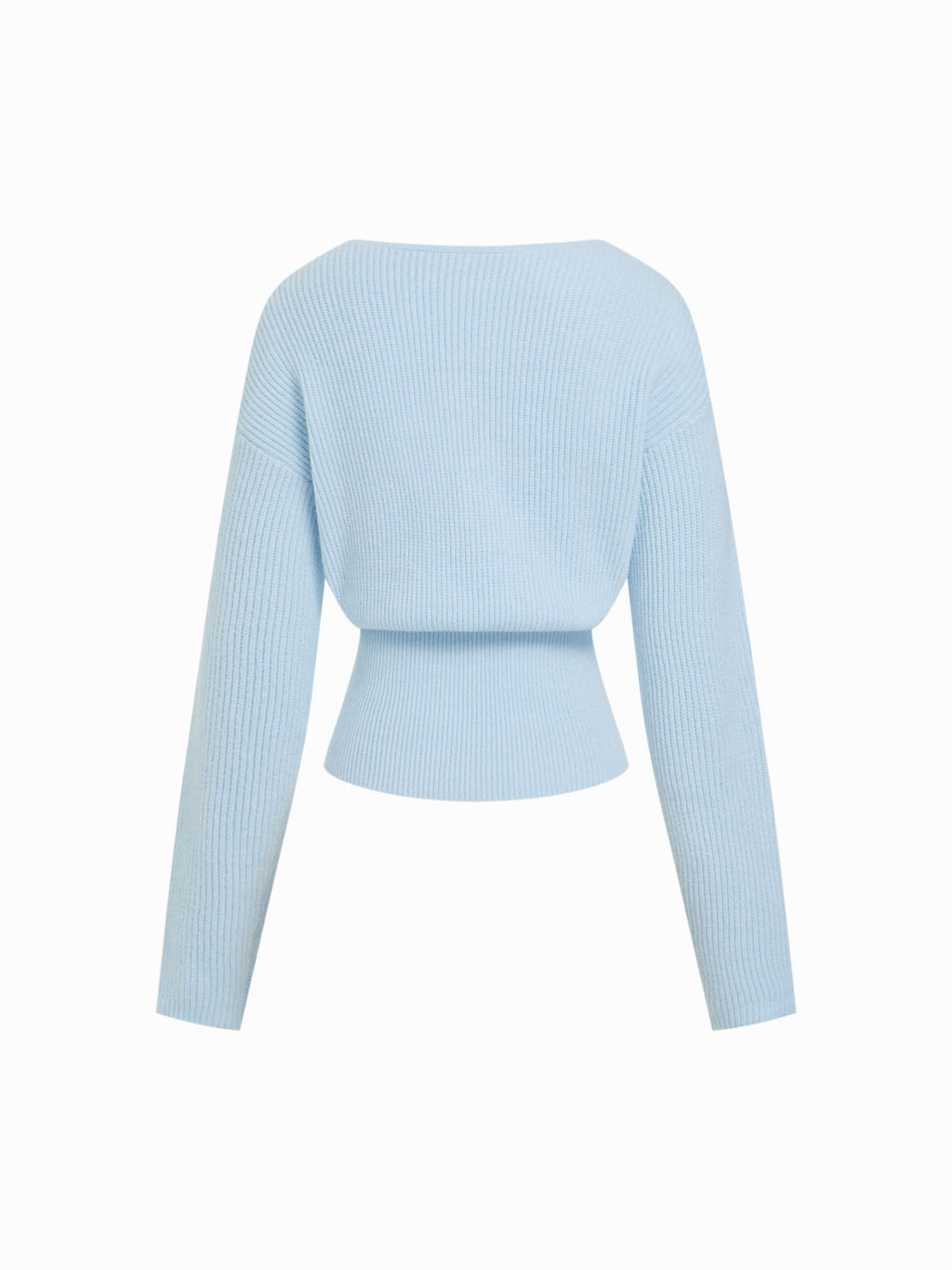 Knit V-neck Solid Lace Trim Wrap Long Sleeve Top