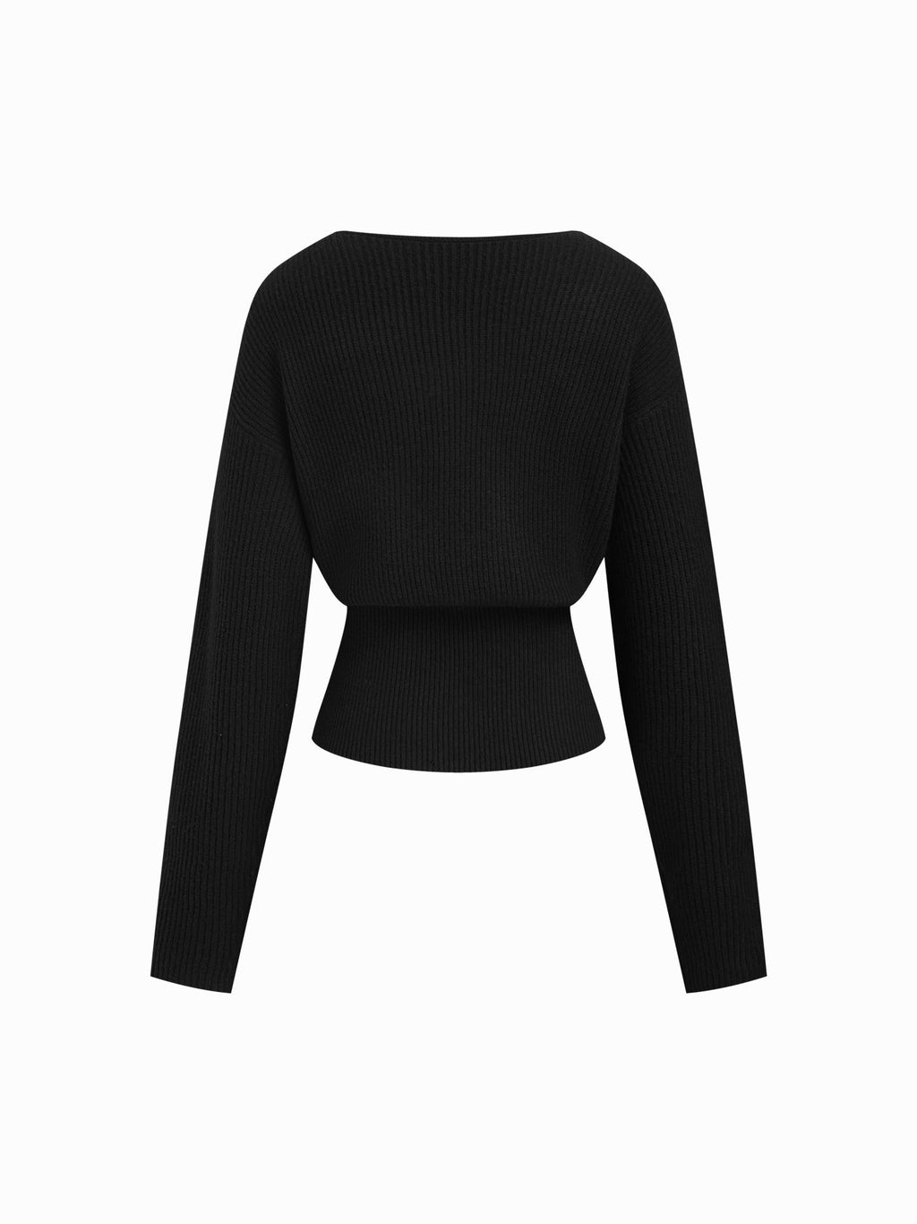 Knit V-neck Solid Lace Trim Wrap Long Sleeve Top
