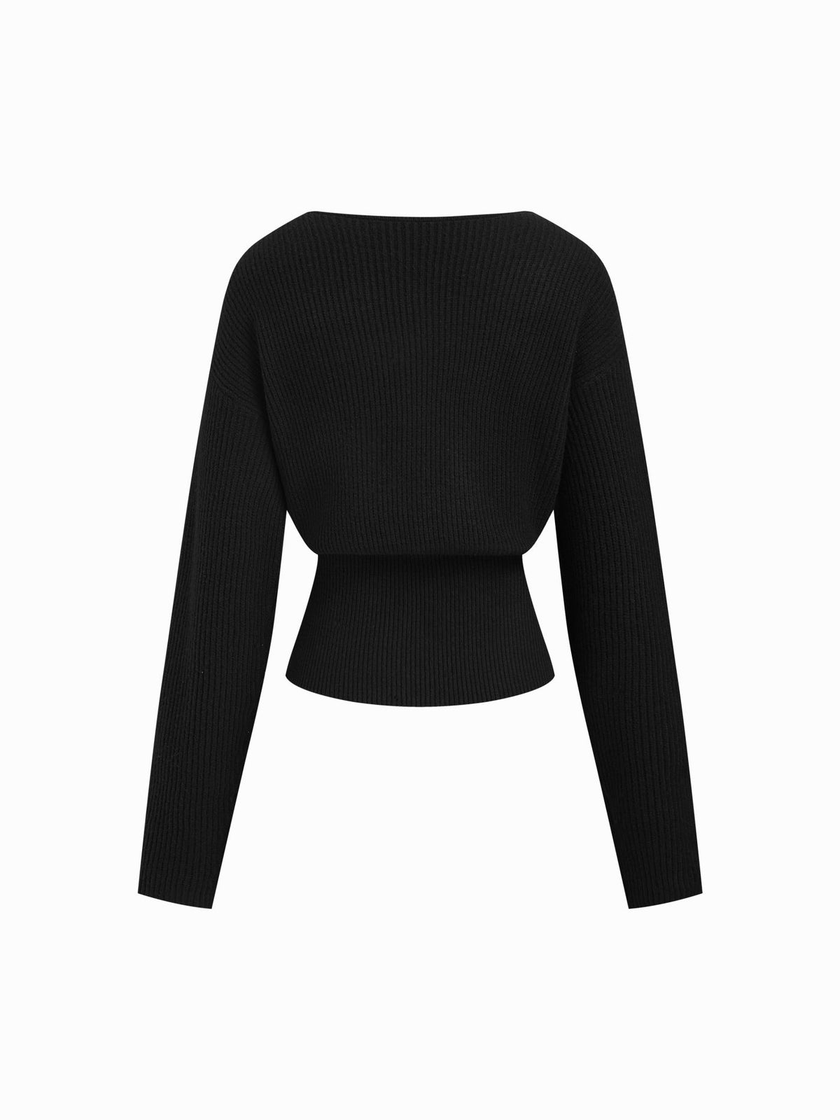 Knit V-neck Solid Lace Trim Wrap Long Sleeve Top
