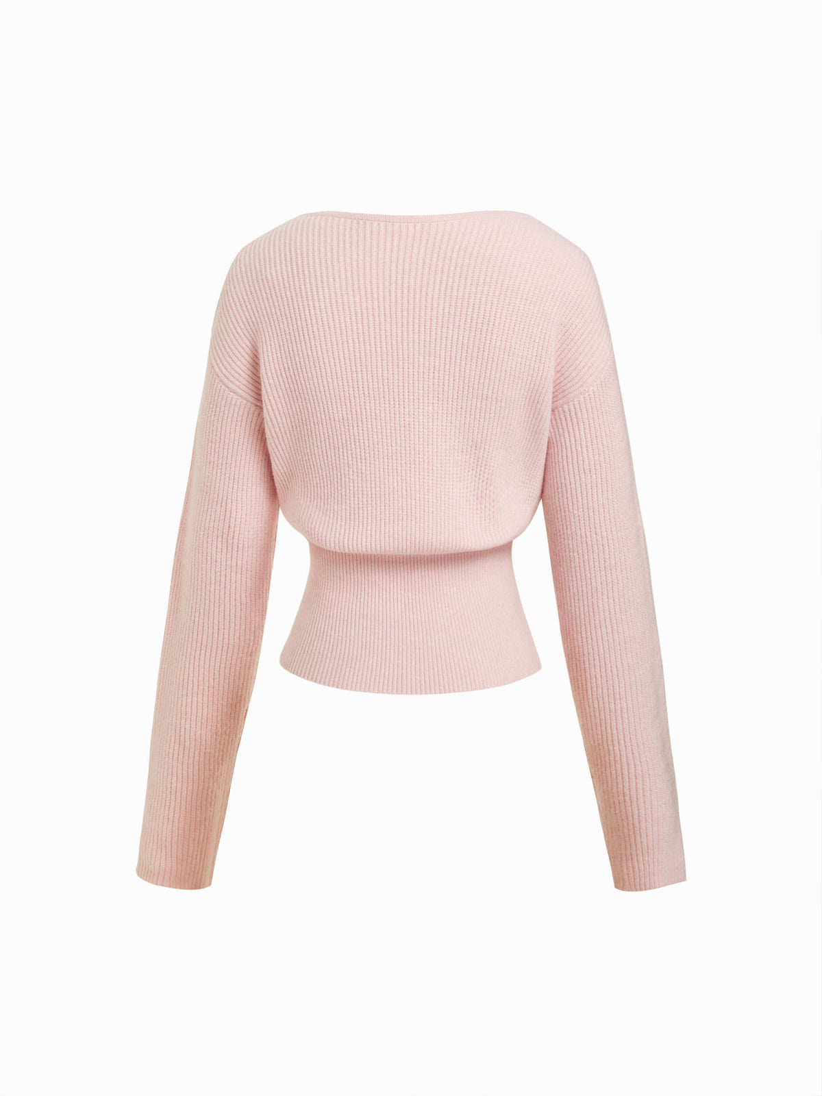 Knit V-neck Solid Lace Trim Wrap Long Sleeve Top