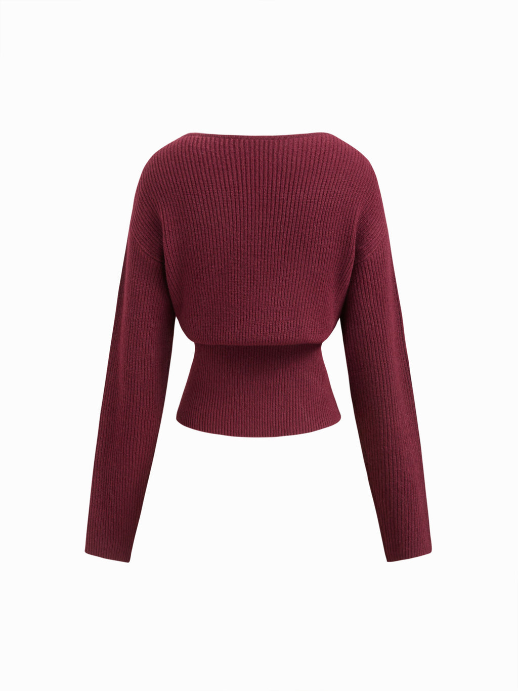 Knit V-neck Solid Lace Trim Wrap Long Sleeve Top
